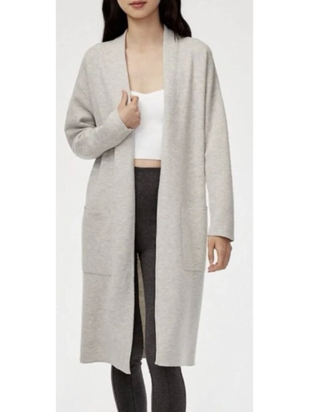 ARTIZIA BABATON Lance Open Front Wool Blend Cardigan Light Gray XS Minimalist
